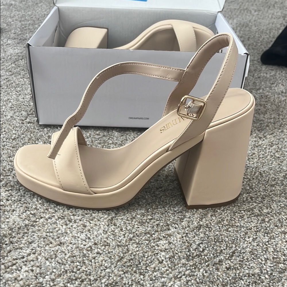 Elegant Cream Block Heel Sandals